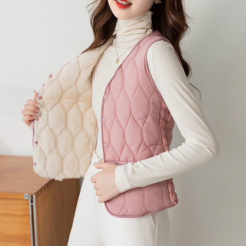 Women'S Short Cold-Proof Bottoming Vest Fleece-Lined Thickened Fashionable Warm Slim-Fit Vest Down Cotton Winch Women - Image 4